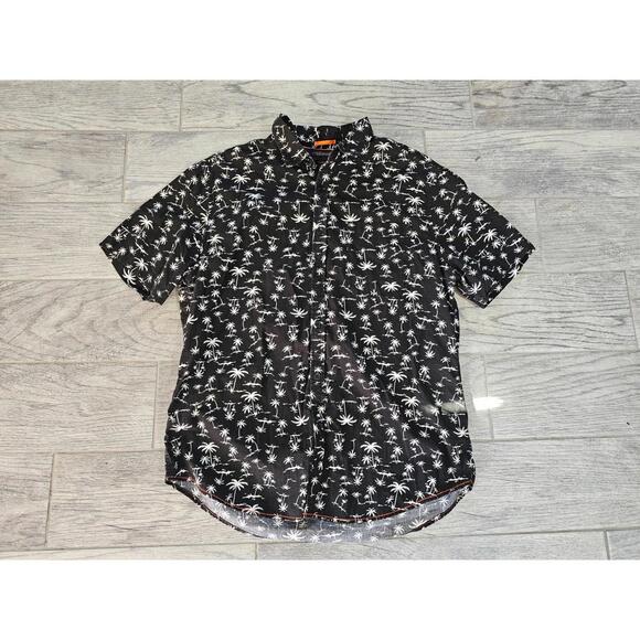 Other - Men's Denim & Flower Button Up Shirt Size Slim Fit X Large Black Palm Trees